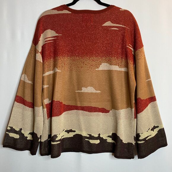 Cotton & Rye Sweater Scenic Desert Southwestern Howling Coyote Bell Sleeve Med - Picture 2 of 15